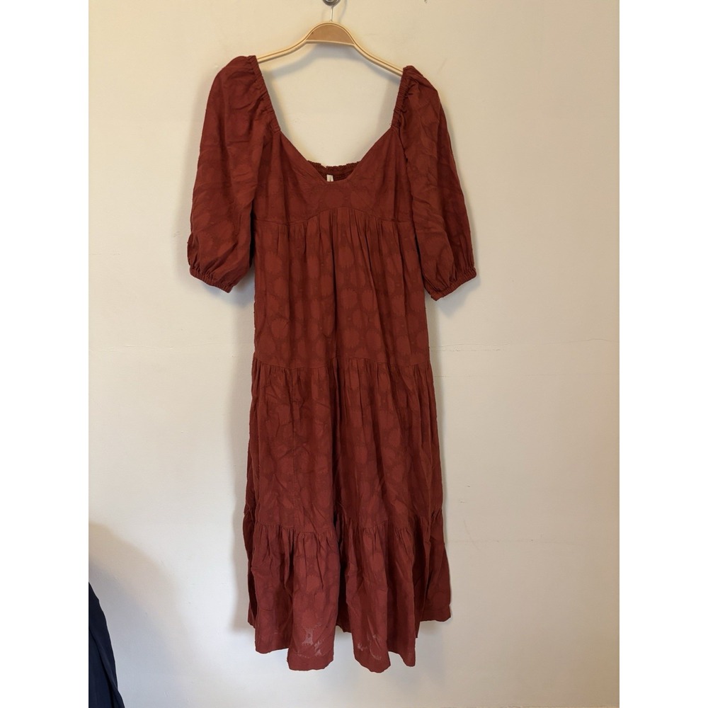 Anthropologie Blossom Maxi Dress Tiered Burt Orange Cotton XSP Pockets - DESC